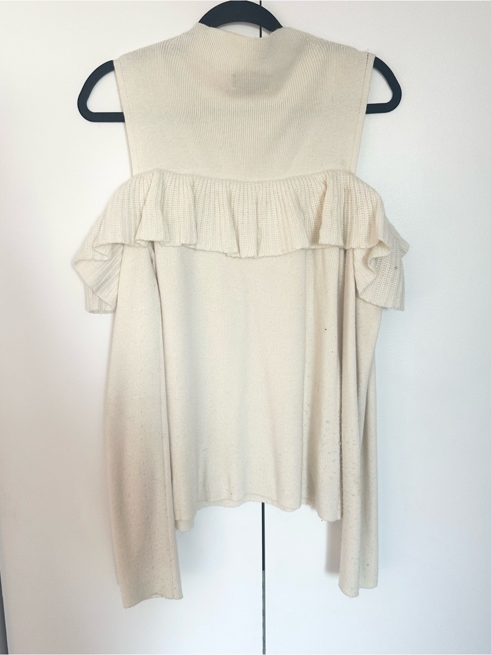 Intermix Ruffle Cold Shoulder Sweater - Cream - Picture 7 of 8